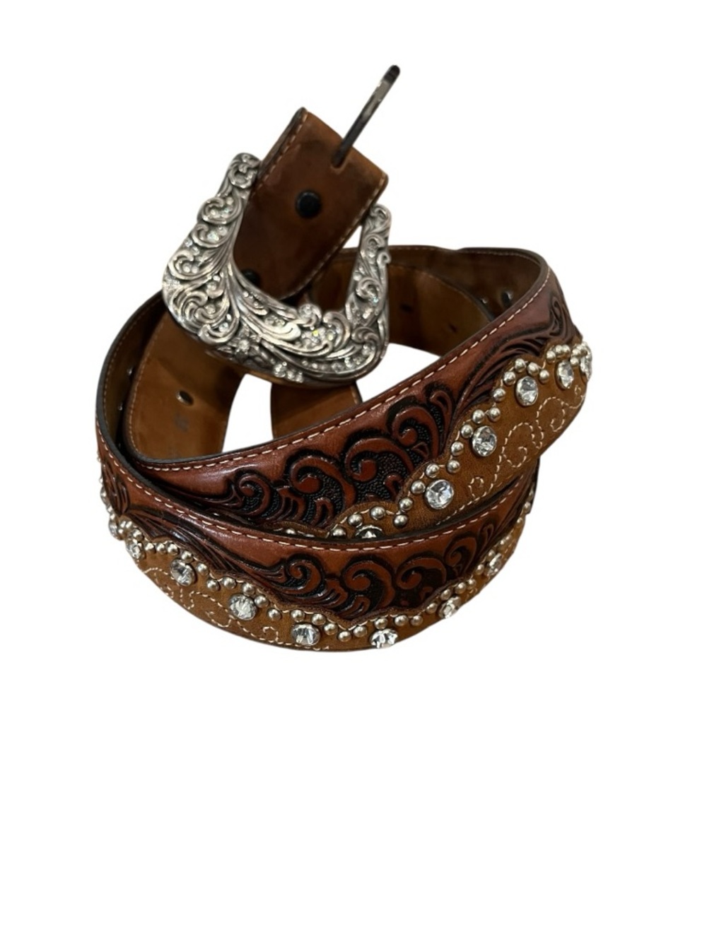Tony Lama Kaitlyn Crystal Women's Brown Studded rhinestone Western Leather Belt
